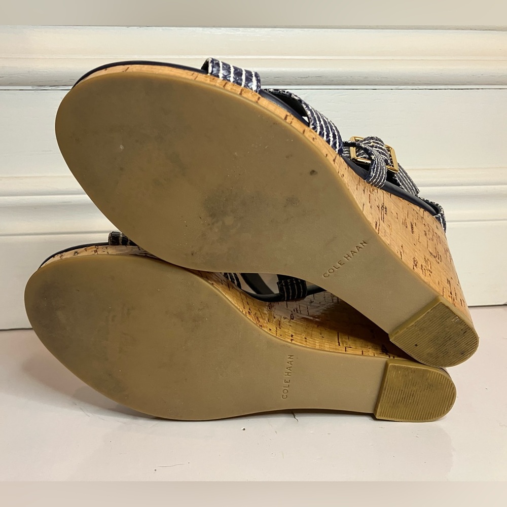 Cole Haan Grand OS Women’s 8.5 Blue White Jillian Cork Wedge Sandal Platform - Picture 7 of 10